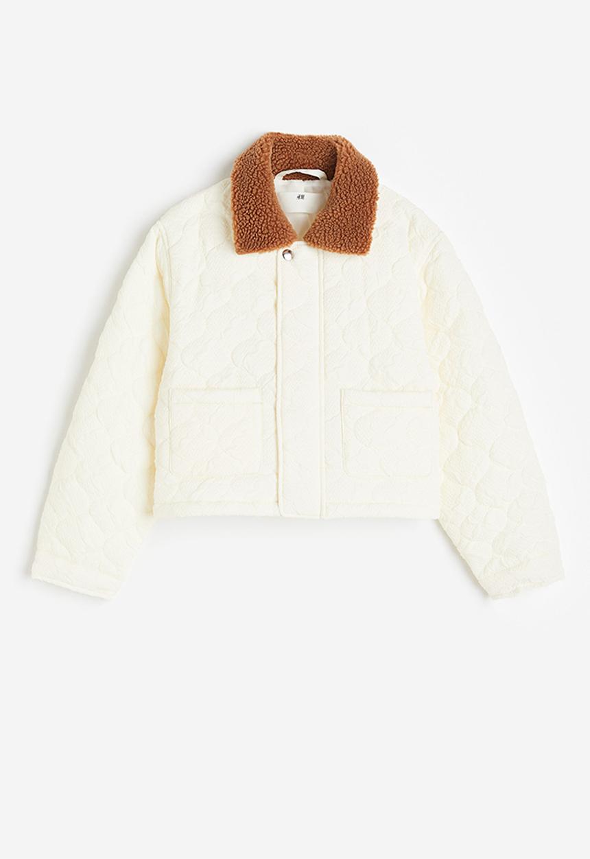 H&M - Teddy-collared jacket - white & brown