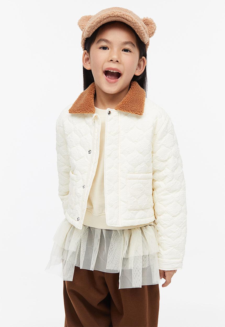 H&M - Teddy-collared jacket - white & brown