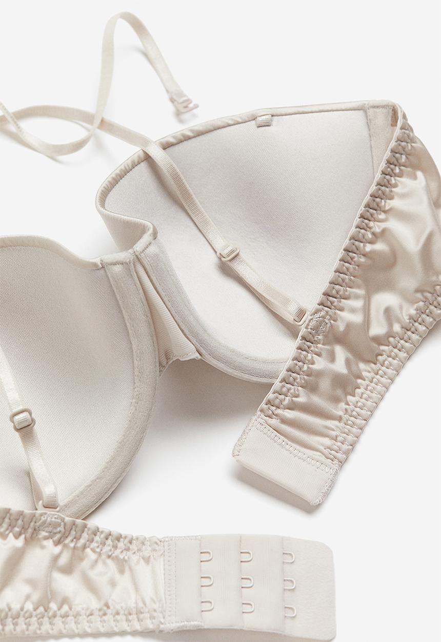 H&M - Satin padded balconette bra - light beige