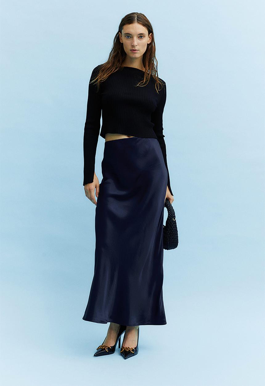 H&M - Satin maxi skirt - dark blue