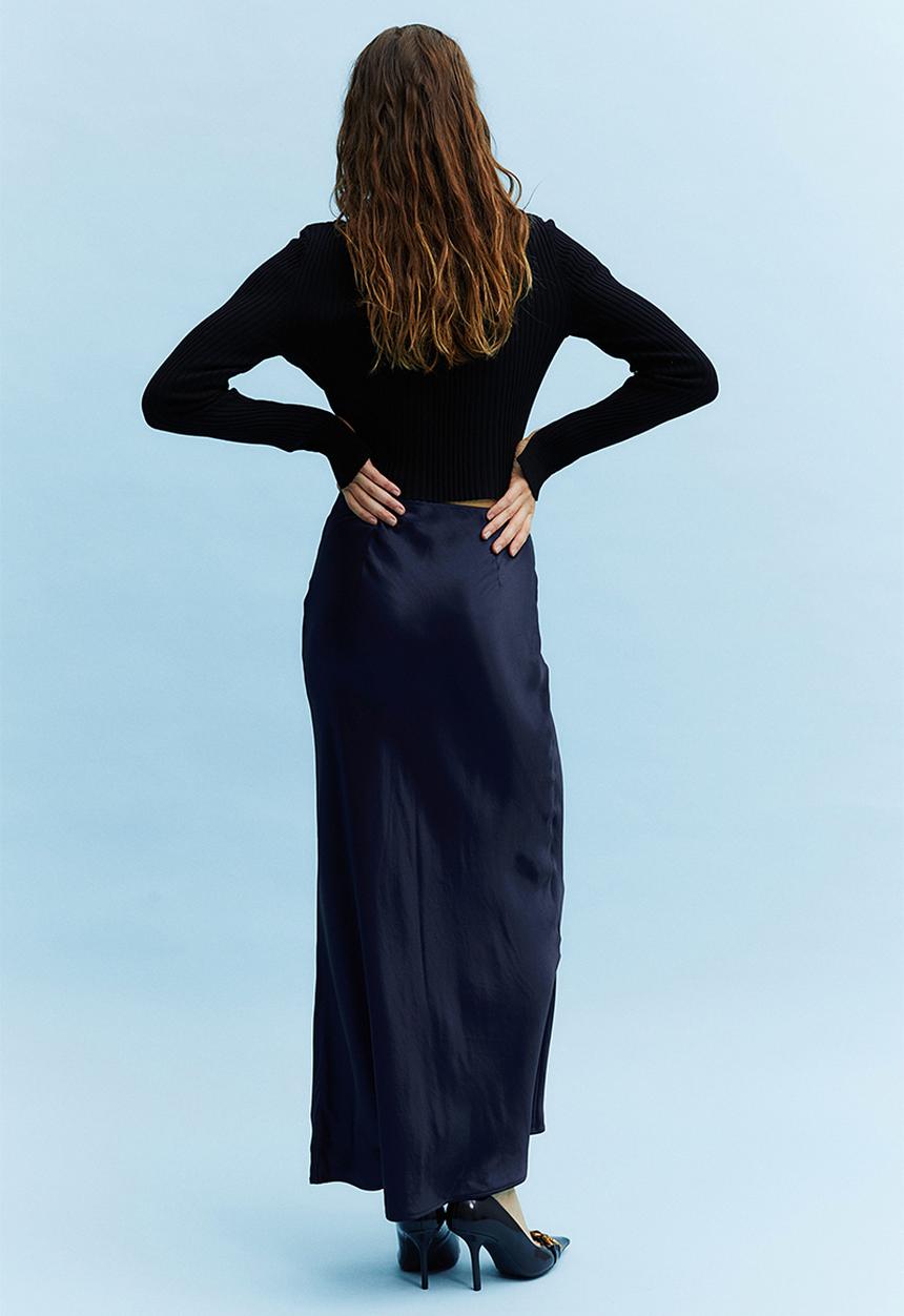 H&M - Satin maxi skirt - dark blue