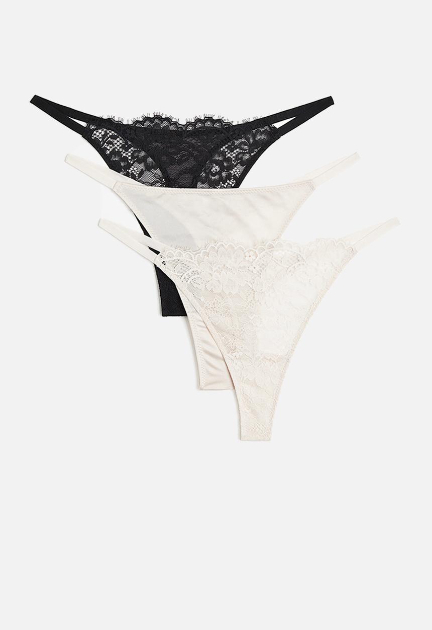 H&M - 3 pack thong briefs - light beige & black