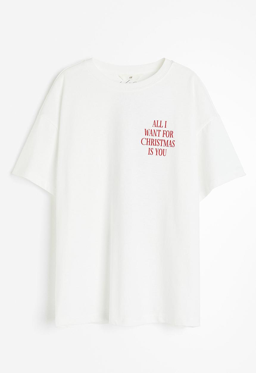 H&M - Oversized printed t-shirt - white & mariah carey
