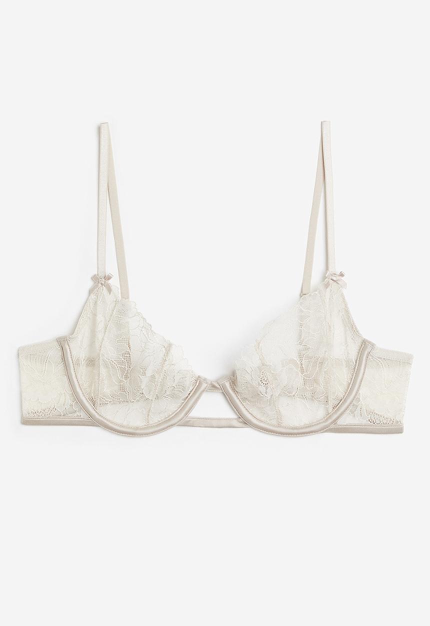 H&M - Non-padded underwired lace bra - light beige