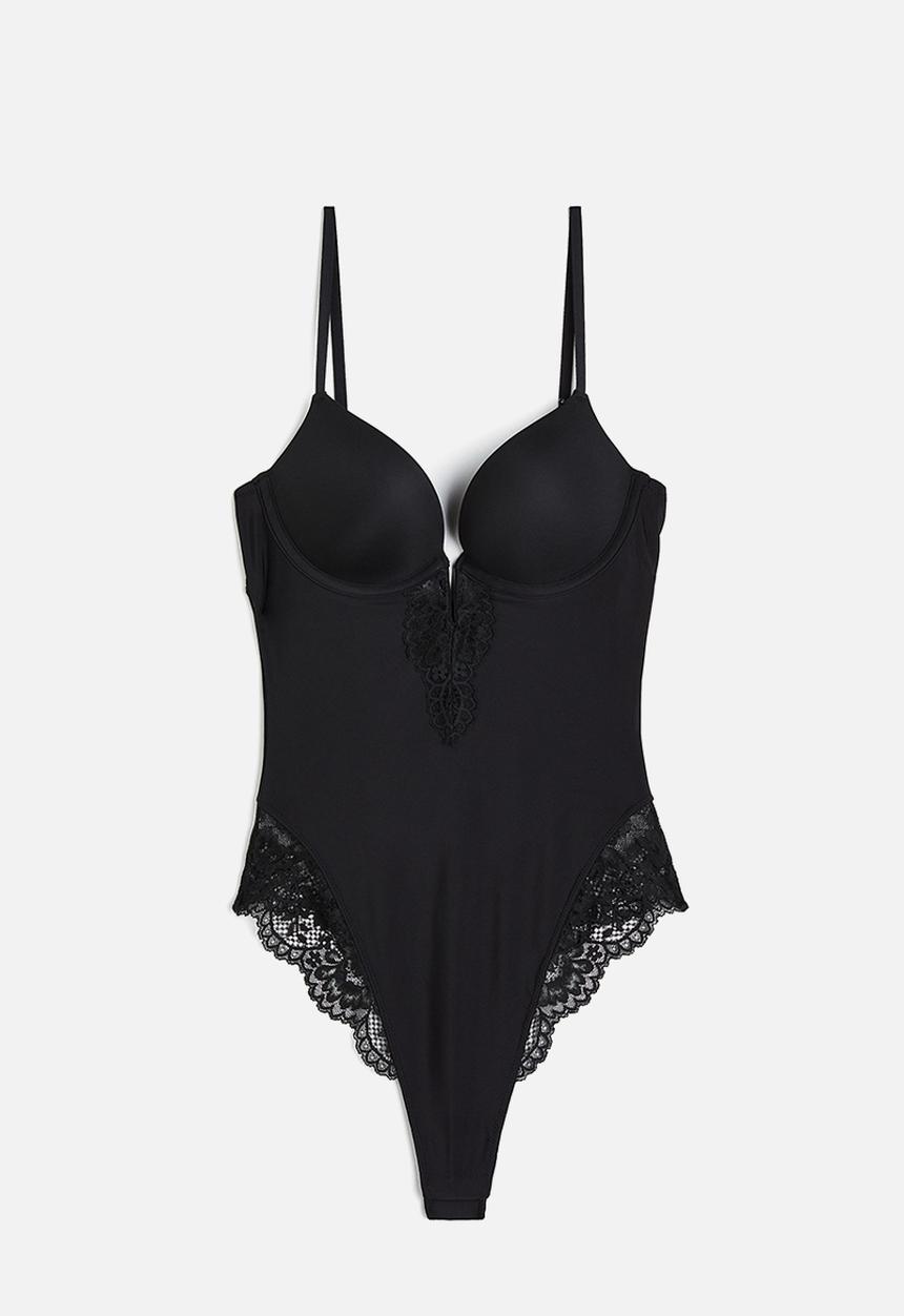 H&M - Light shape super push-up thong body - black