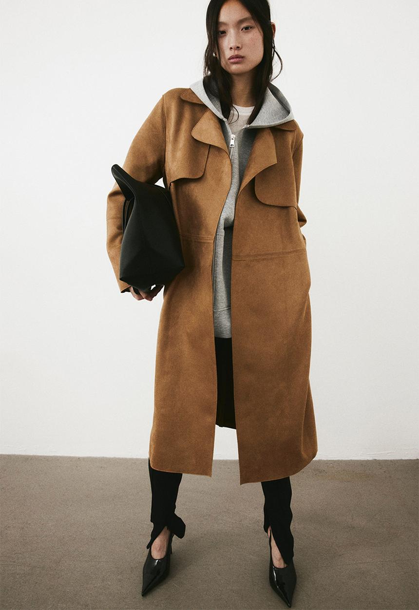 H&M - Imitation suede trenchcoat - brown