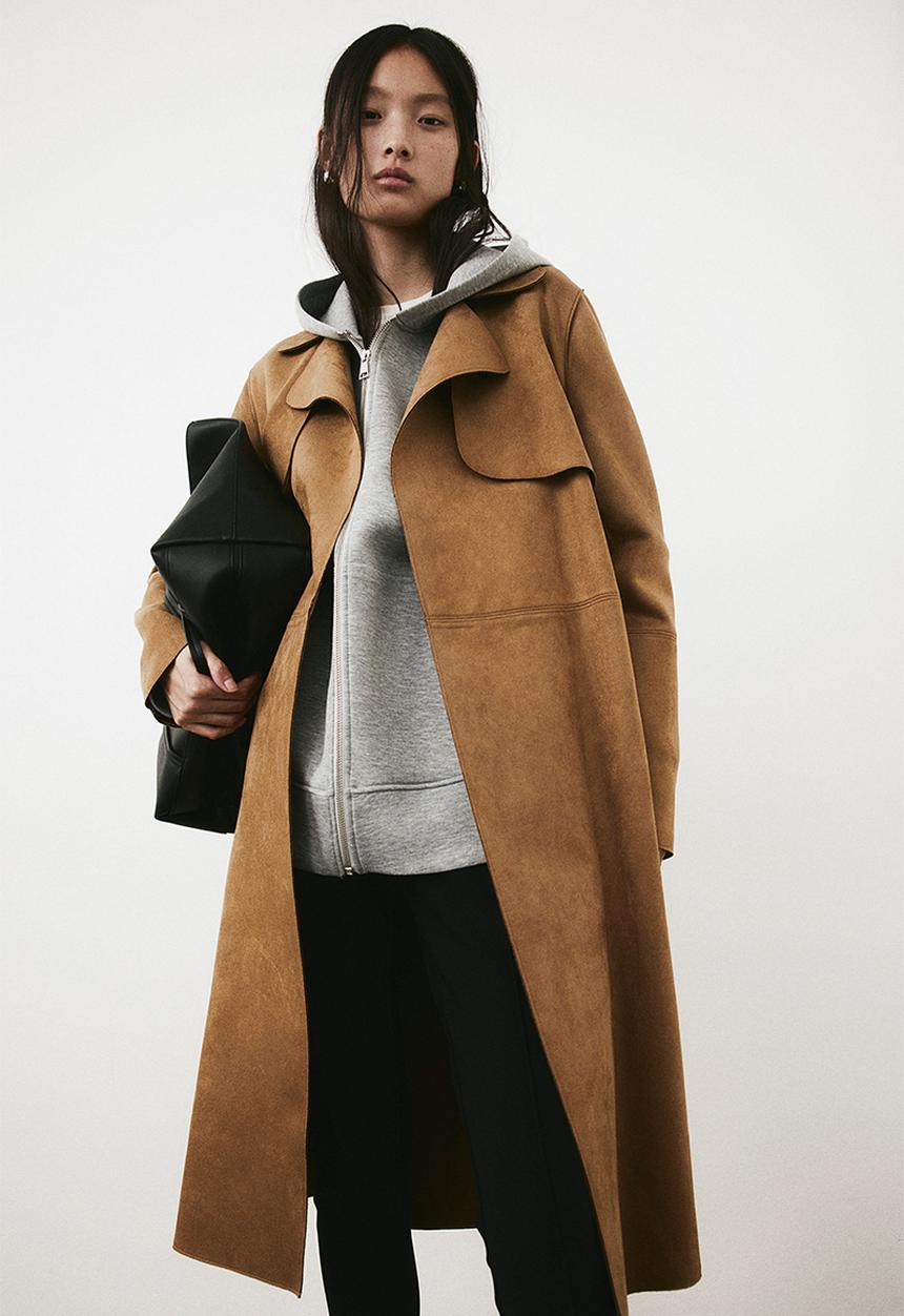 H&M - Imitation suede trenchcoat - brown