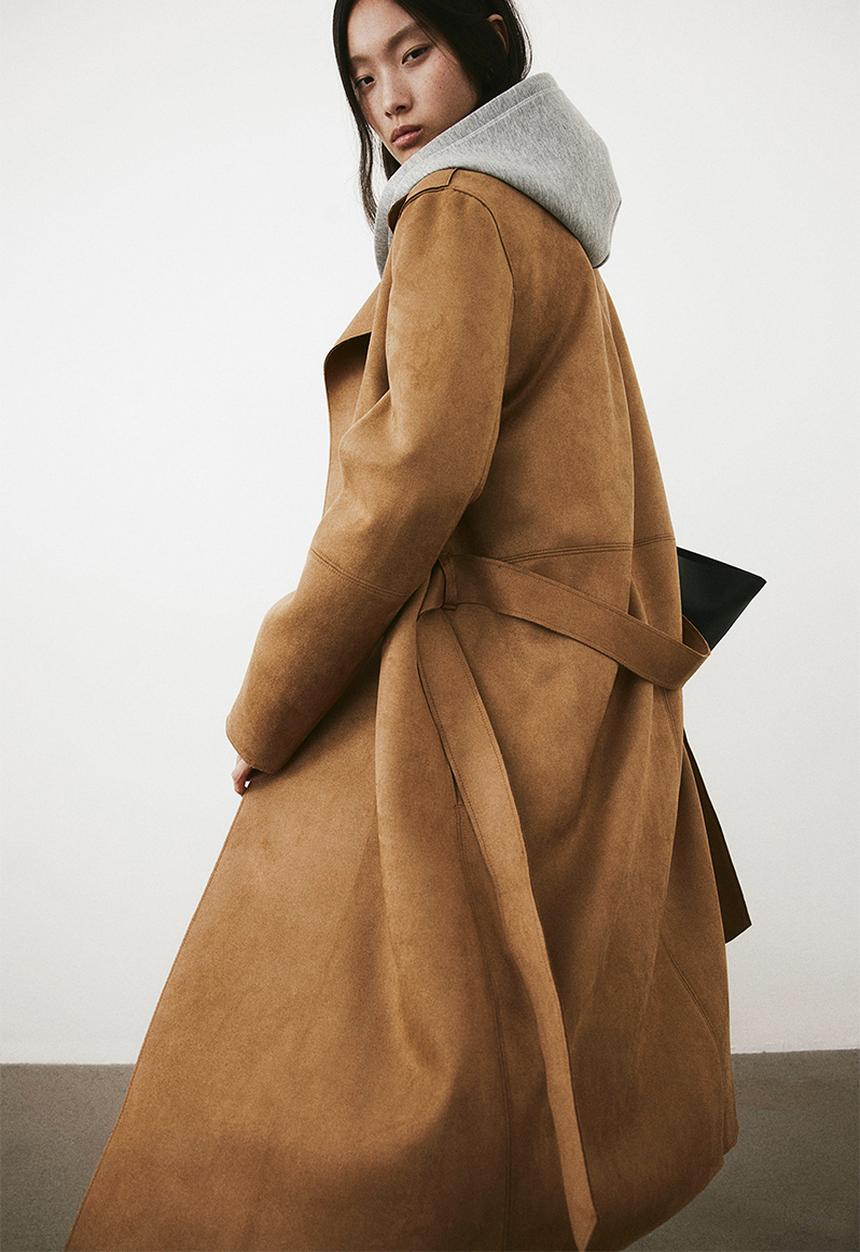 H&M - Imitation suede trenchcoat - brown