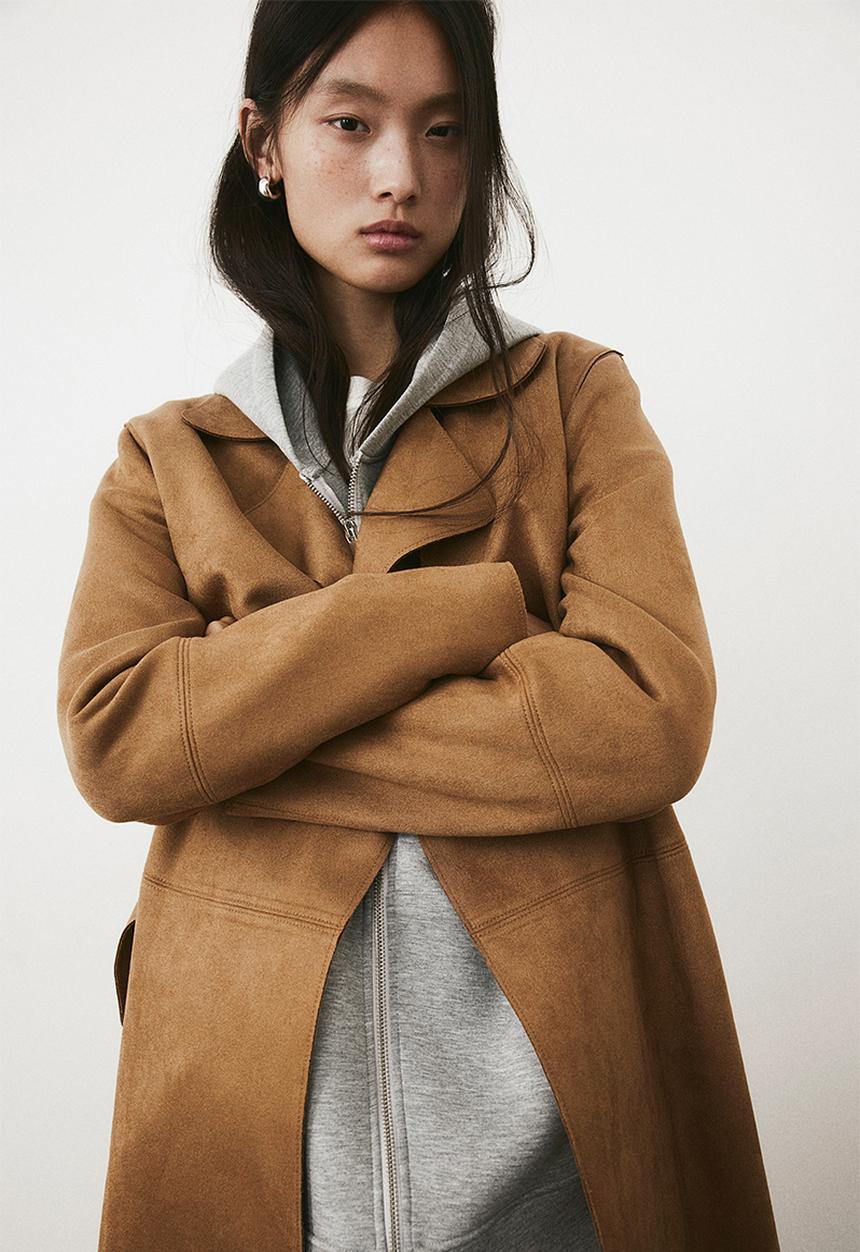 H&M - Imitation suede trenchcoat - brown