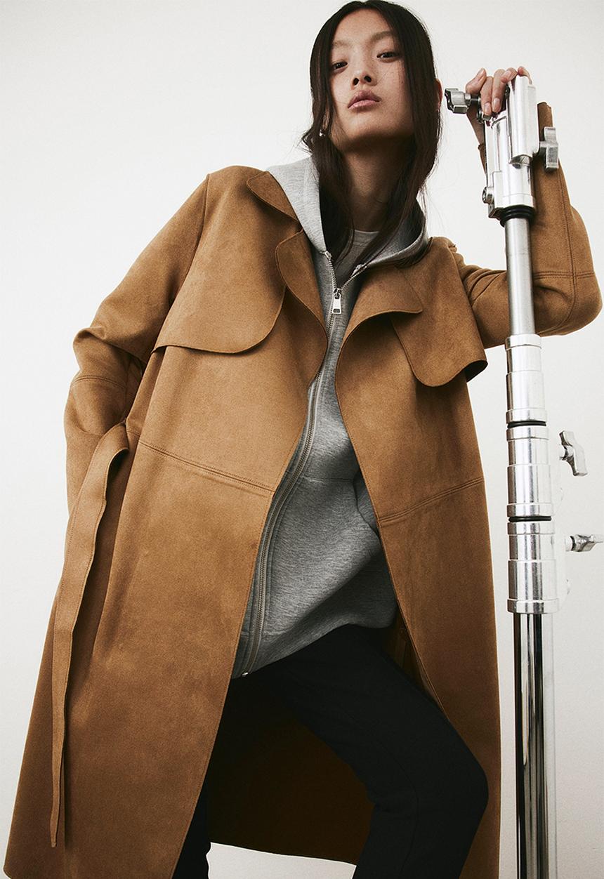 H&M - Imitation suede trenchcoat - brown