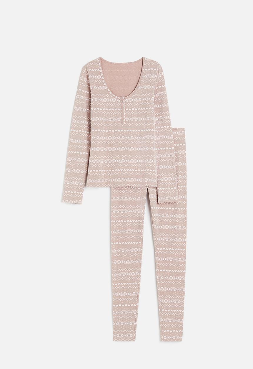 H&M - Ribbed cotton pyjamas - beige & patterned