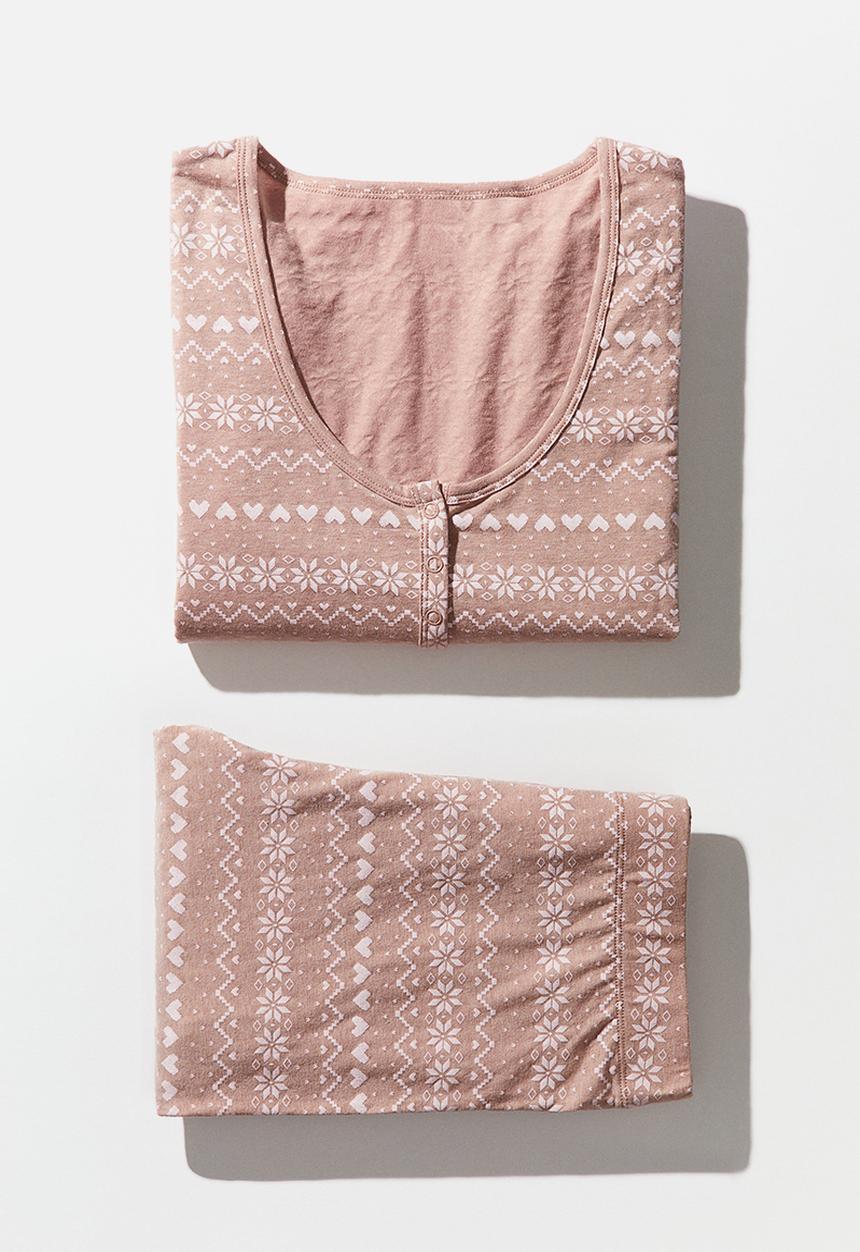 H&M - Ribbed cotton pyjamas - beige & patterned