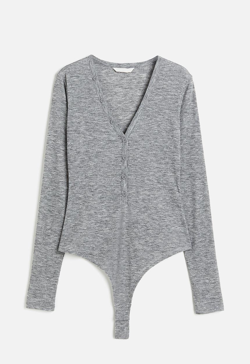 H&M - Ribbed thong body - grey marl