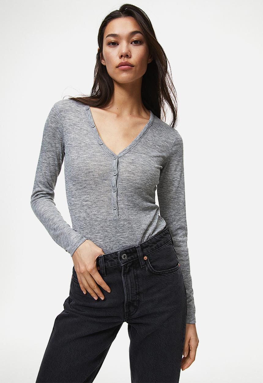 H&M - Ribbed thong body - grey marl