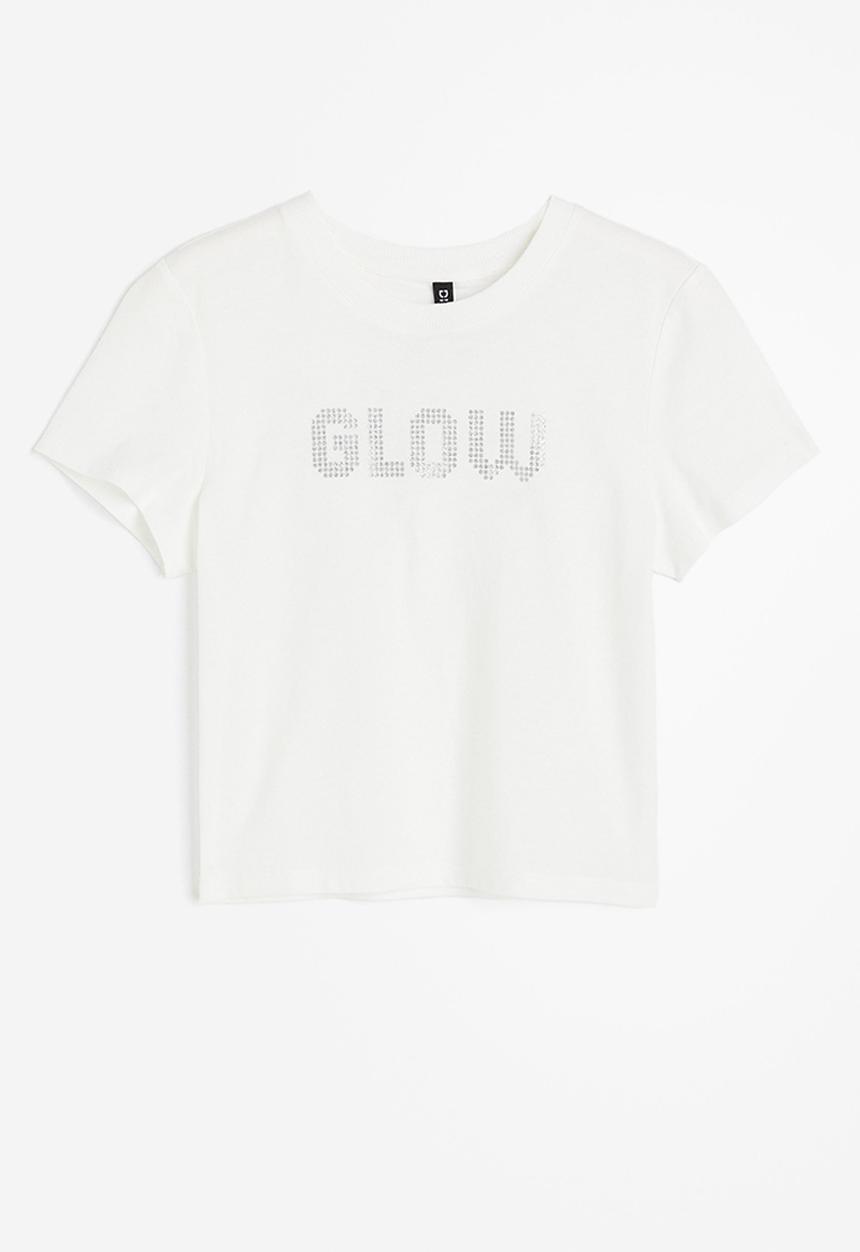 H&M - Glittery-motif T-shirt - cream glow