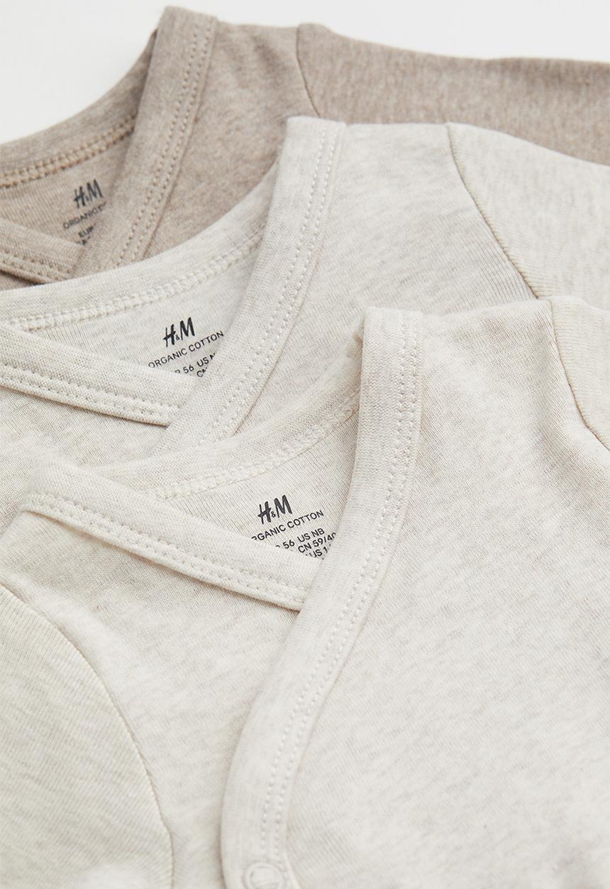 H&M - 5-pack wrapover bodysuits - beige,white