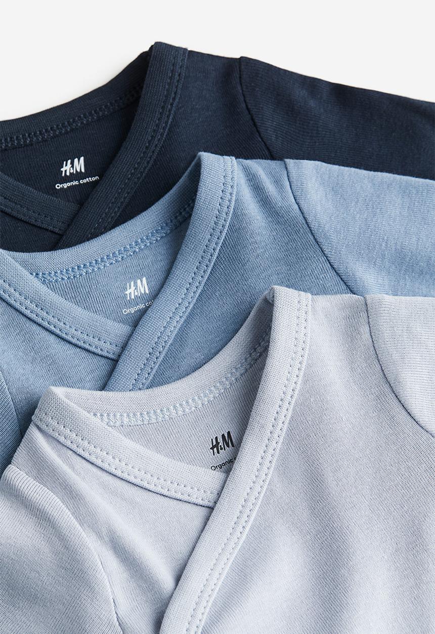 H&M - 5-pack wrapover bodysuits - blue,grey,white