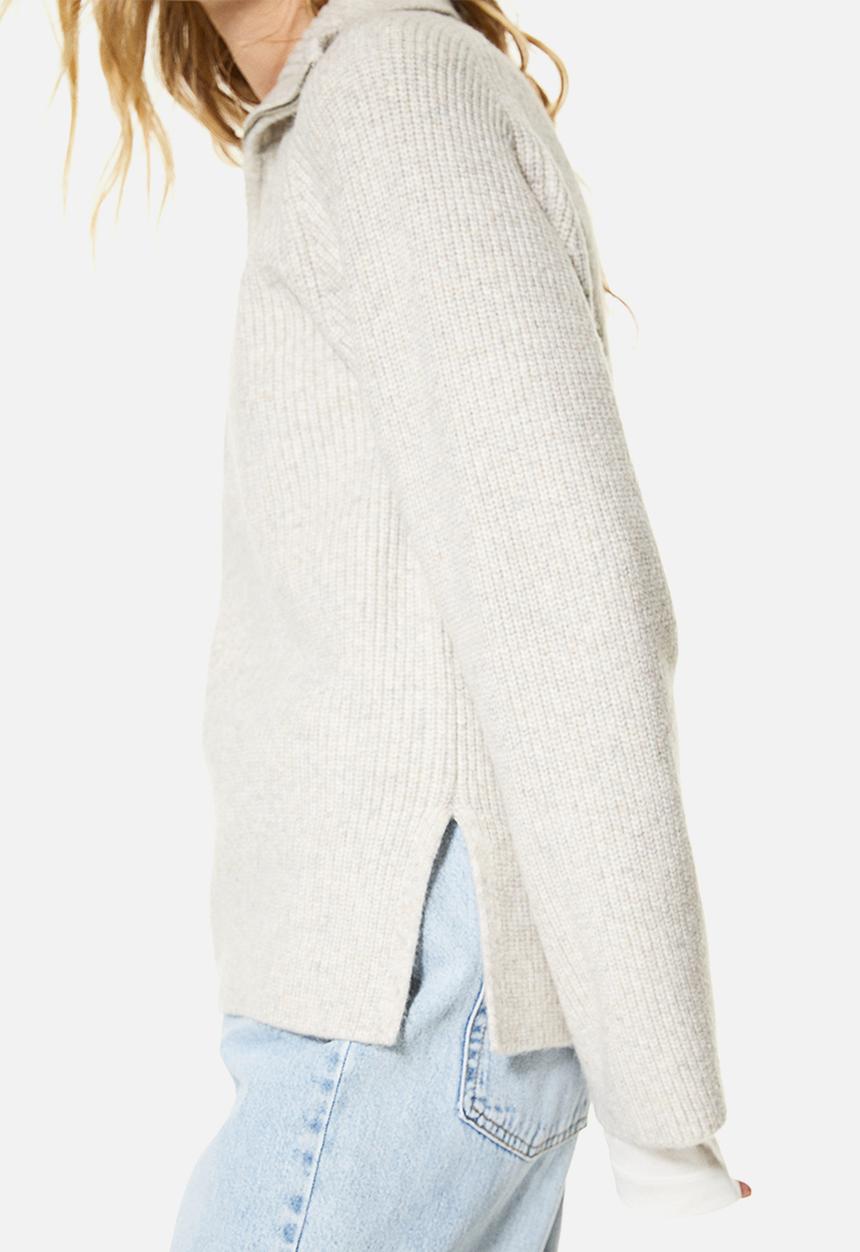 H&M - Zip-top rib-knit jumper - light beige marl