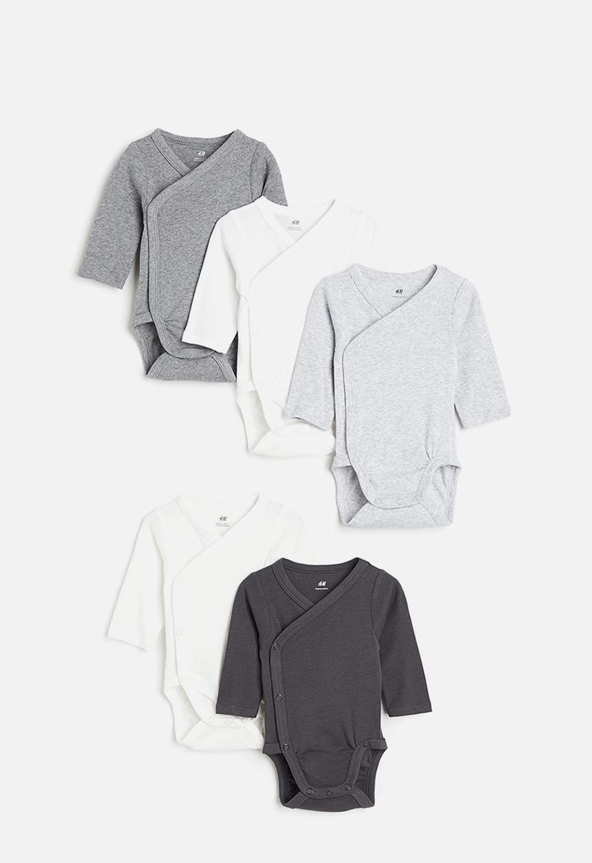 H&M - 5-pack wrapover bodysuits - grey,white