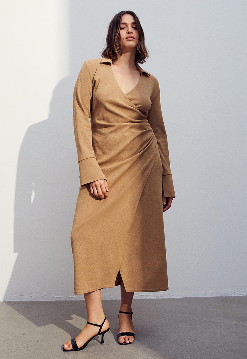 H&M - Wrap jersey dress - dark beige