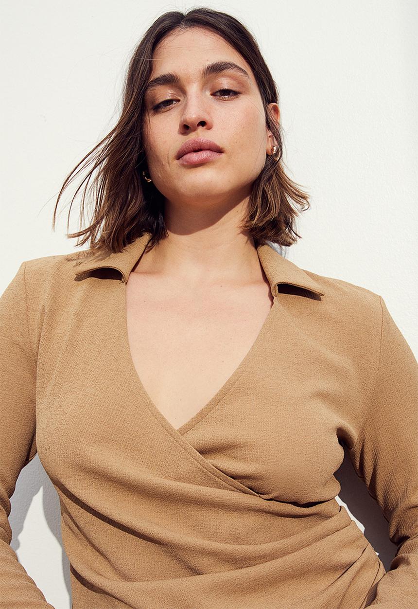 H&M - Wrap jersey dress - dark beige