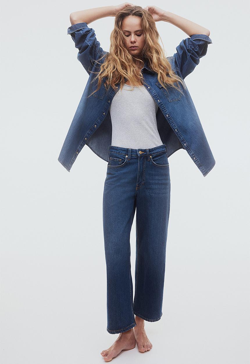 H&M - Wide high cropped jeans - denim blue