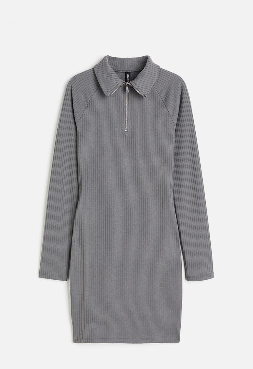 H&M - Zip-top ribbed dress - dark grey