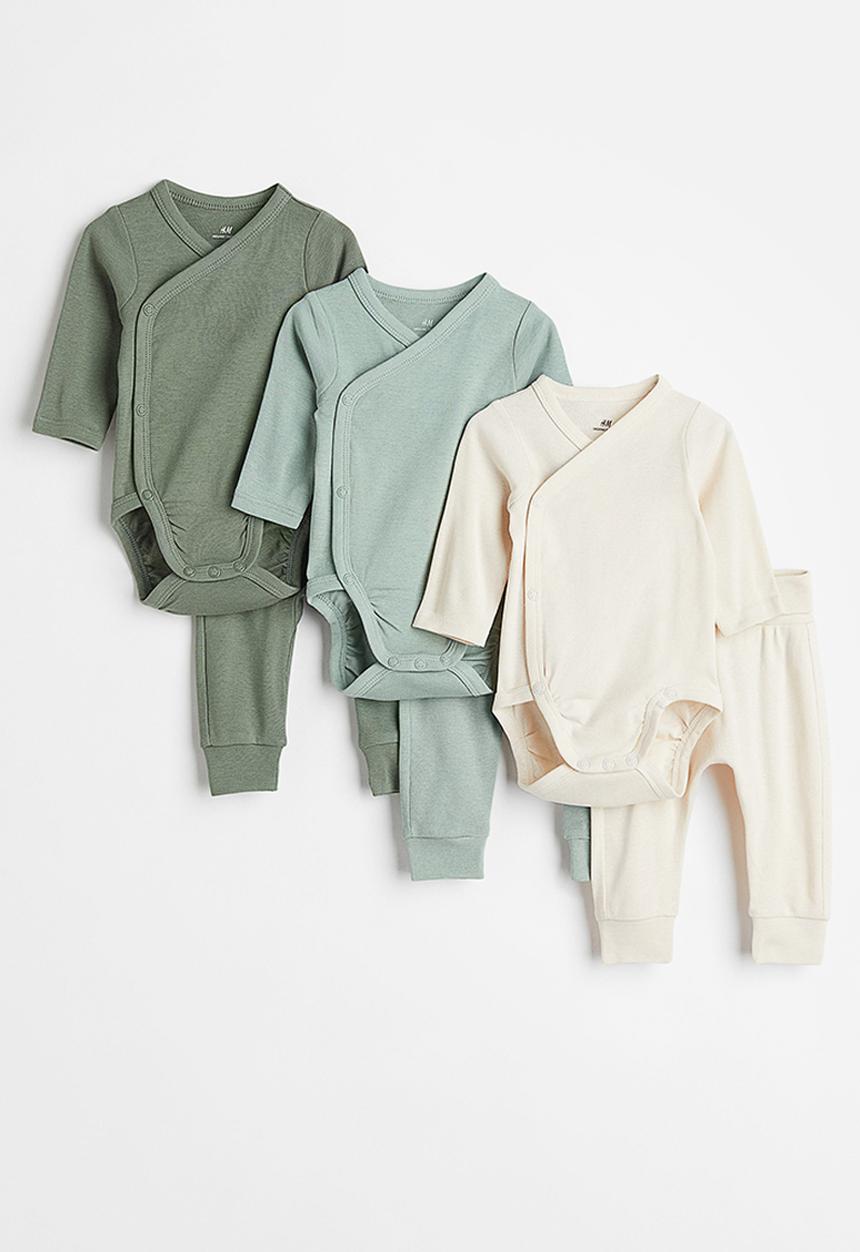 H&M - 6-piece cotton set - green & white