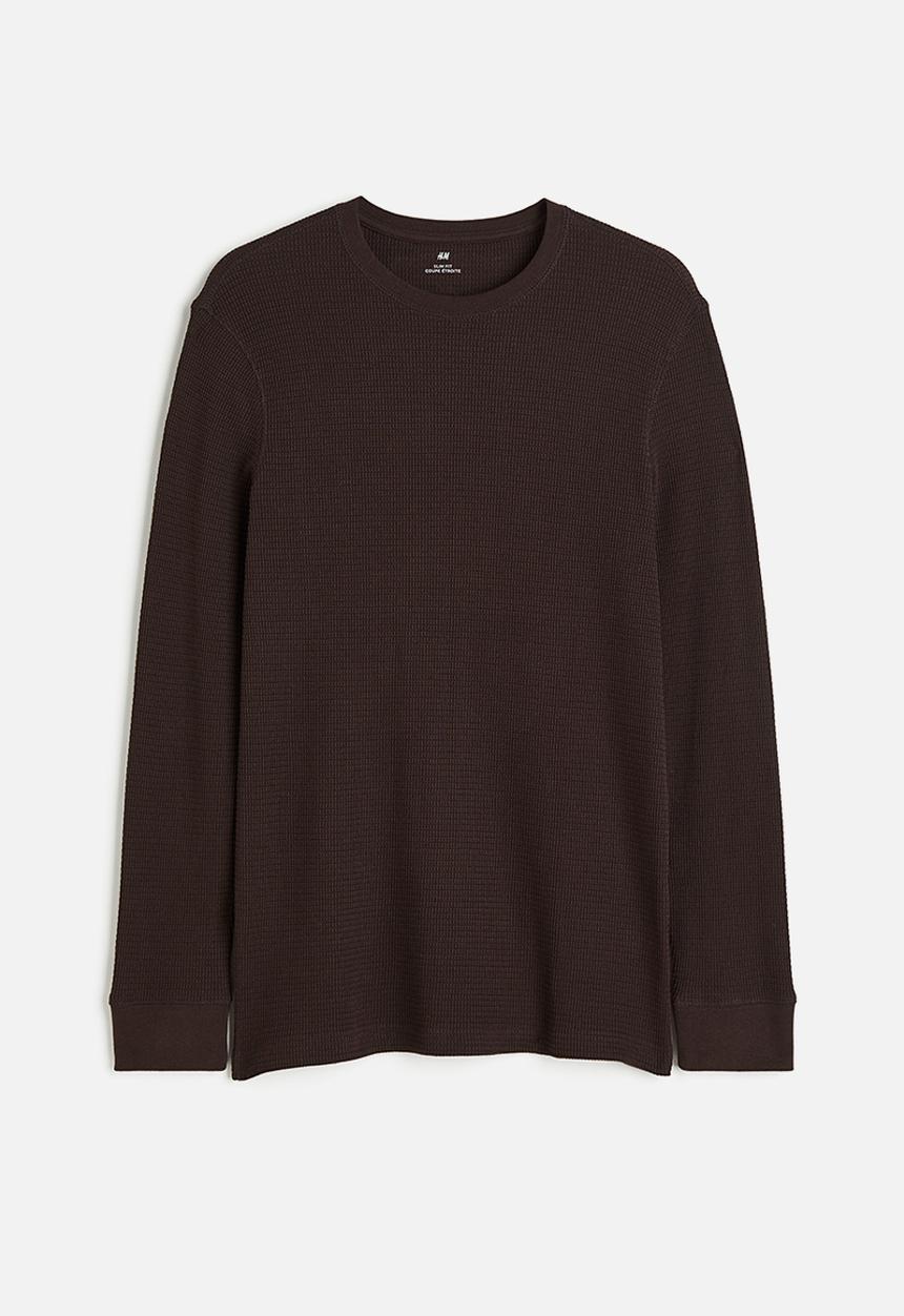 H&M - Slim fit waffled jersey top - brown