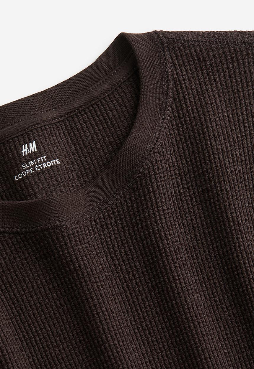 H&M - Slim fit waffled jersey top - brown