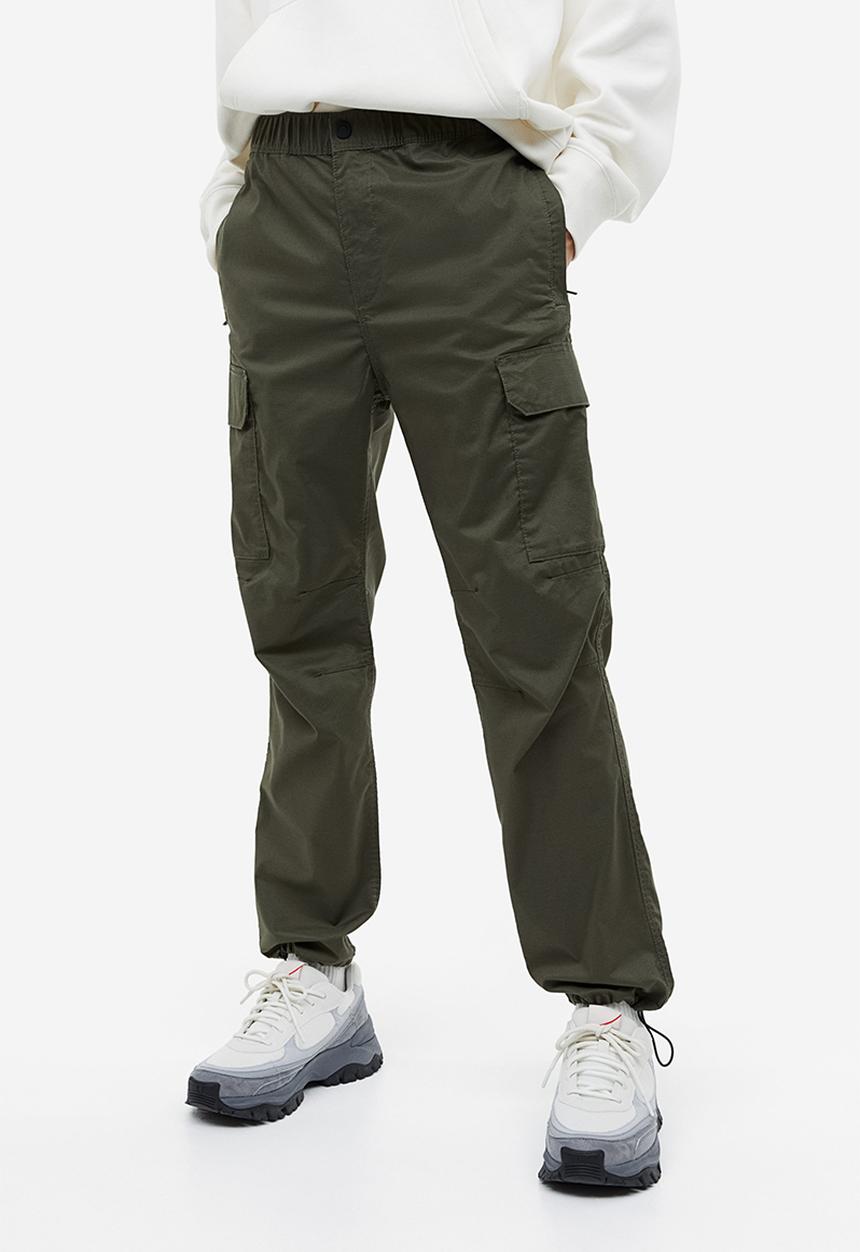 H&M - Regular fit ripstop cargo trousers - dark khaki green