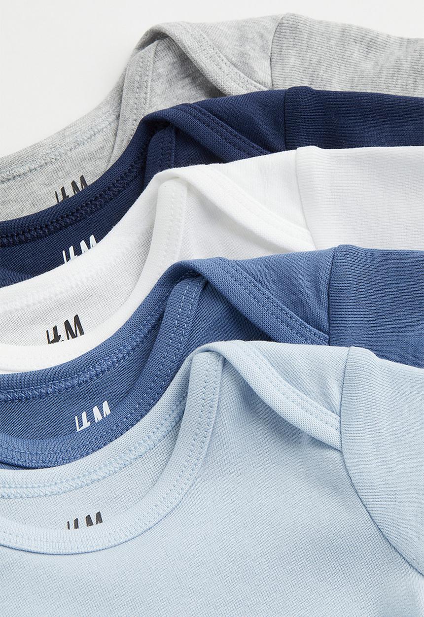 H&M - 5-pack cotton bodysuits - blue,grey,white
