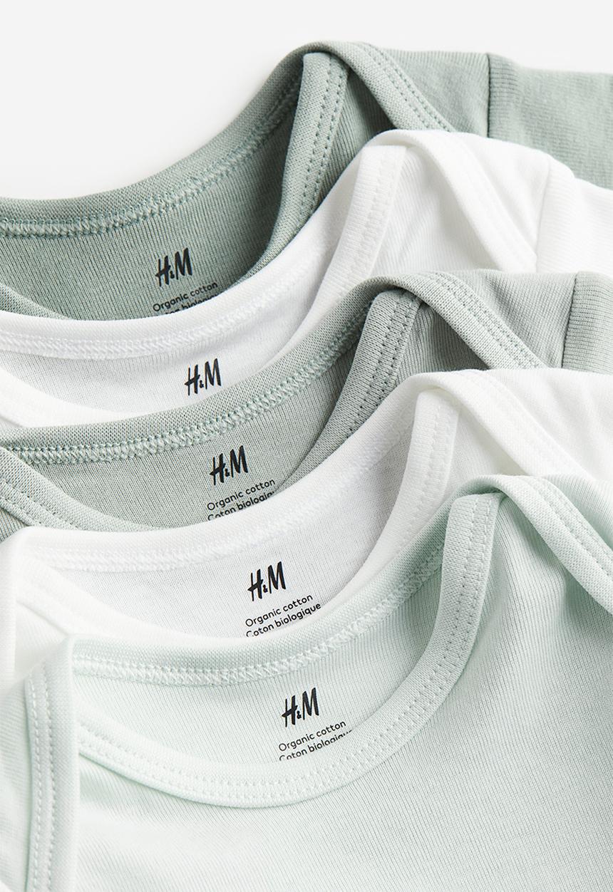 H&M - 5-pack cotton bodysuits - green & white