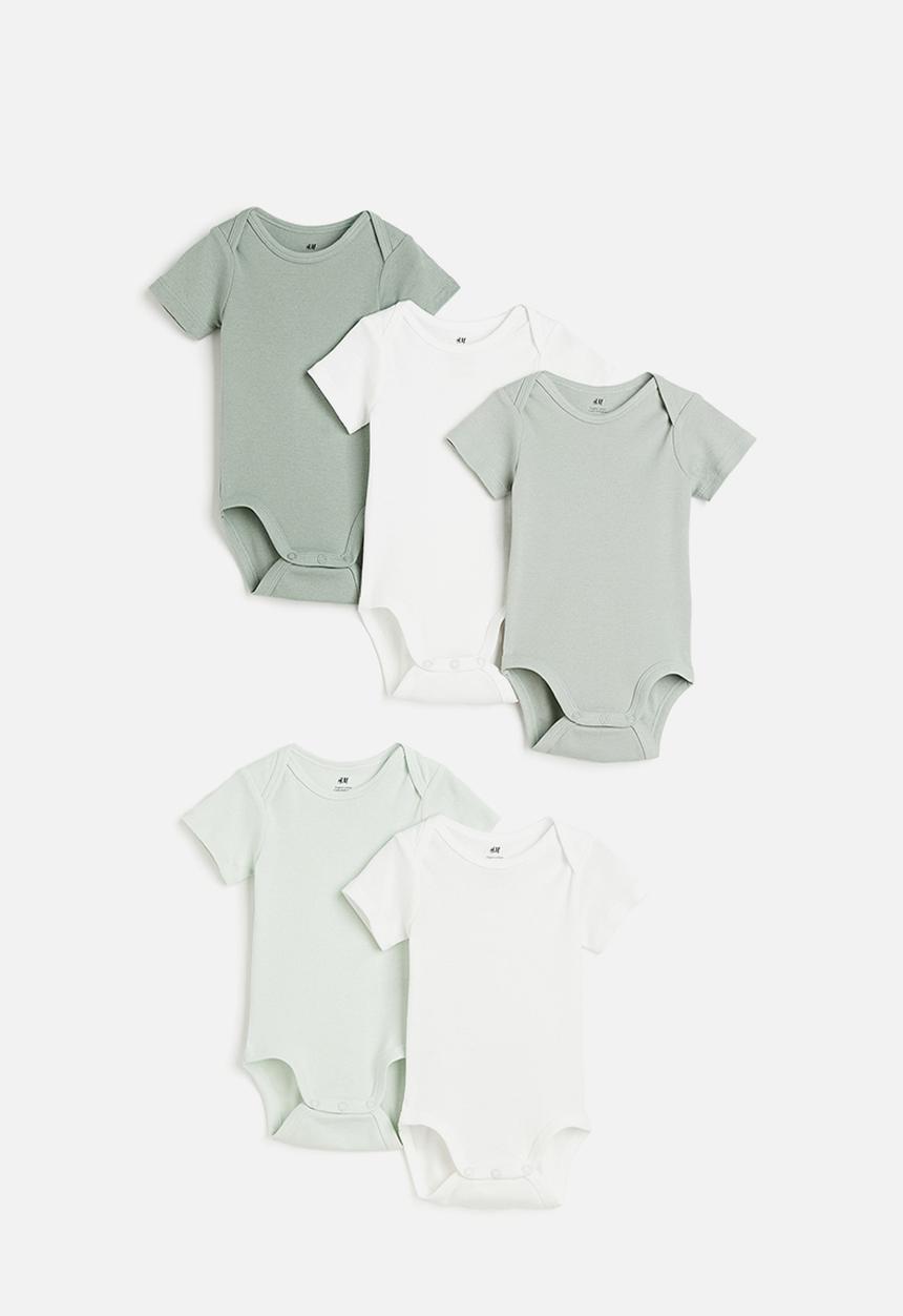 H&M - 5-pack cotton bodysuits - green & white