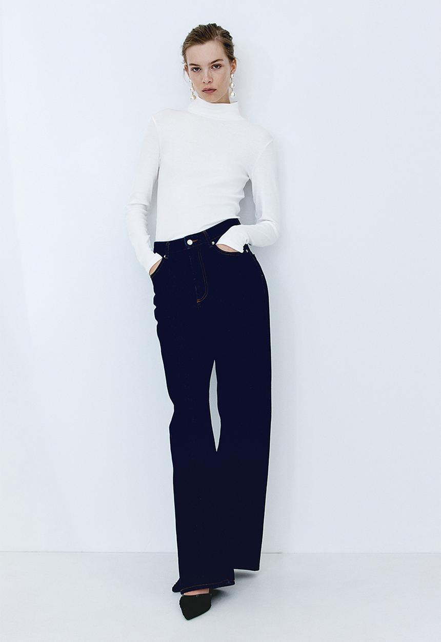H&M - Ribbed polo-neck top - white