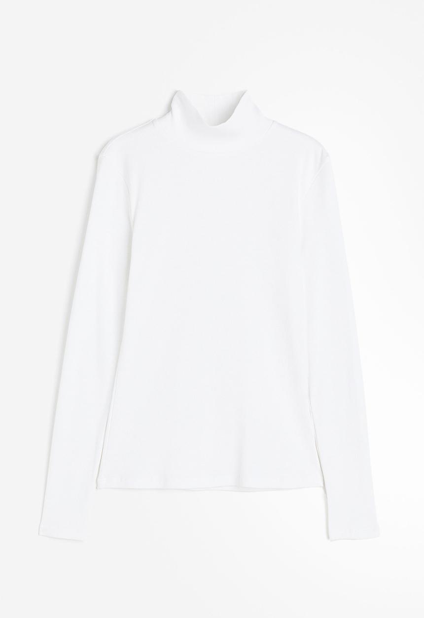 H&M - Ribbed polo-neck top - white