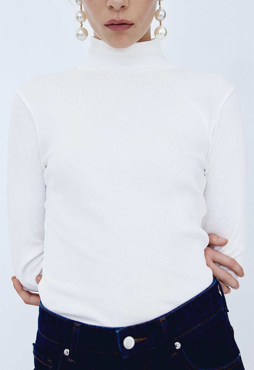 H&M - Ribbed polo-neck top - white
