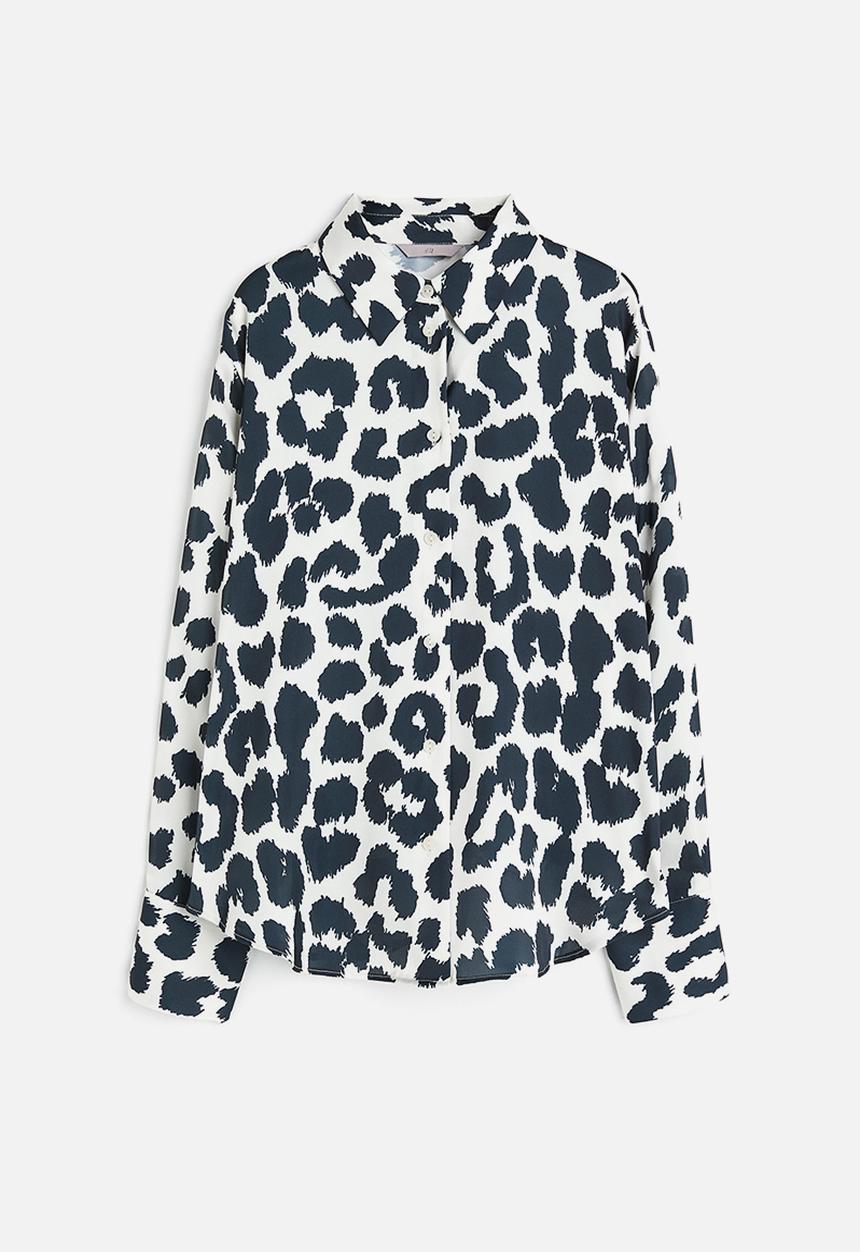 H&M - Satin shirt - white/leopard print 