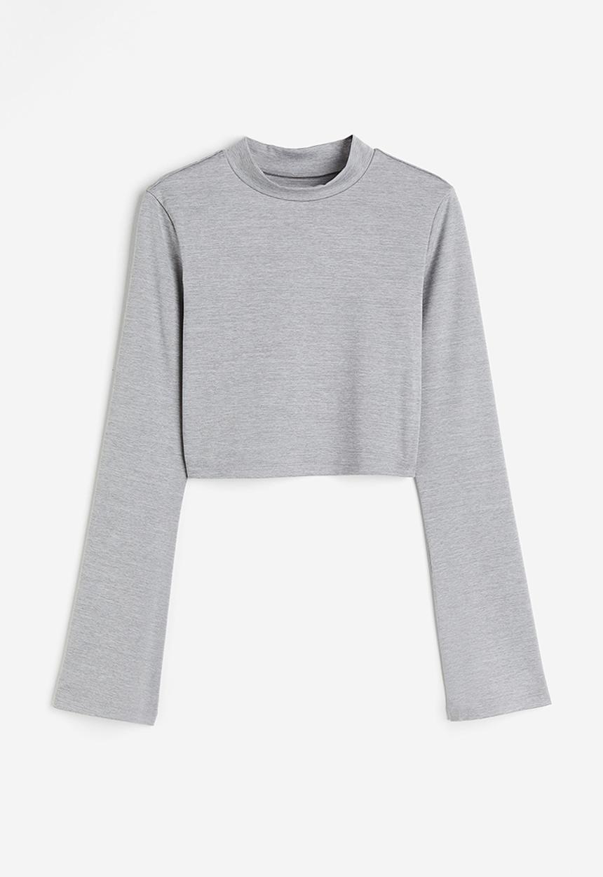 H&M - Softmove™ cropped sports top - light grey marl