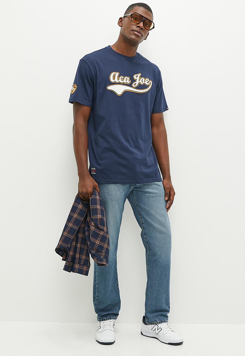 Aca Joe - Mens Aca Joe Towelling Applique Crew Tee Short Sleeve - Dress Blue