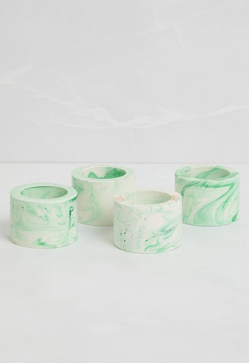 Terrazzo Home - Napkin Rings Set of 4 - Green Marble