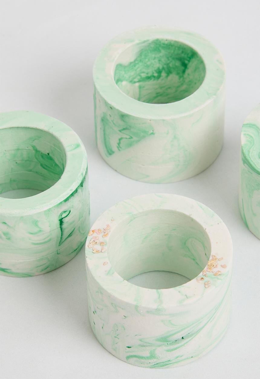 Terrazzo Home - Napkin Rings Set of 4 - Green Marble