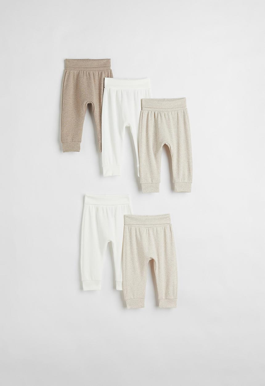 H&M - 5-Pack cotton trousers - white & light beige marl