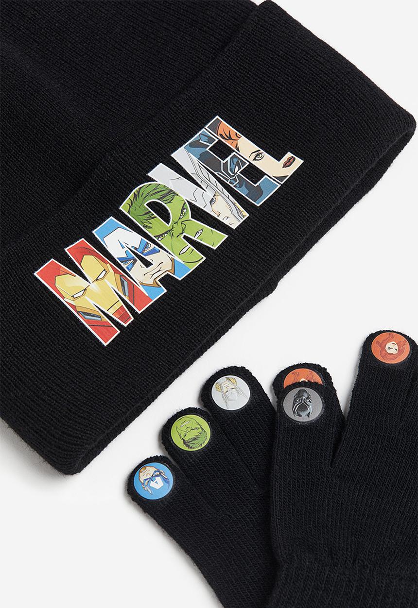 H&M - 2-Piece motif-detail knitted set - black & marvel comics