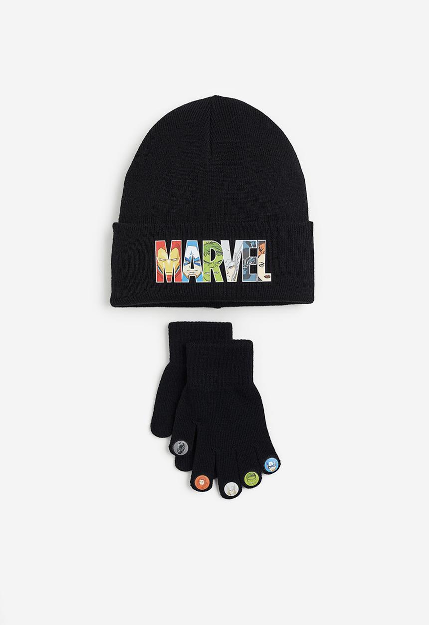 H&M - 2-Piece motif-detail knitted set - black & marvel comics