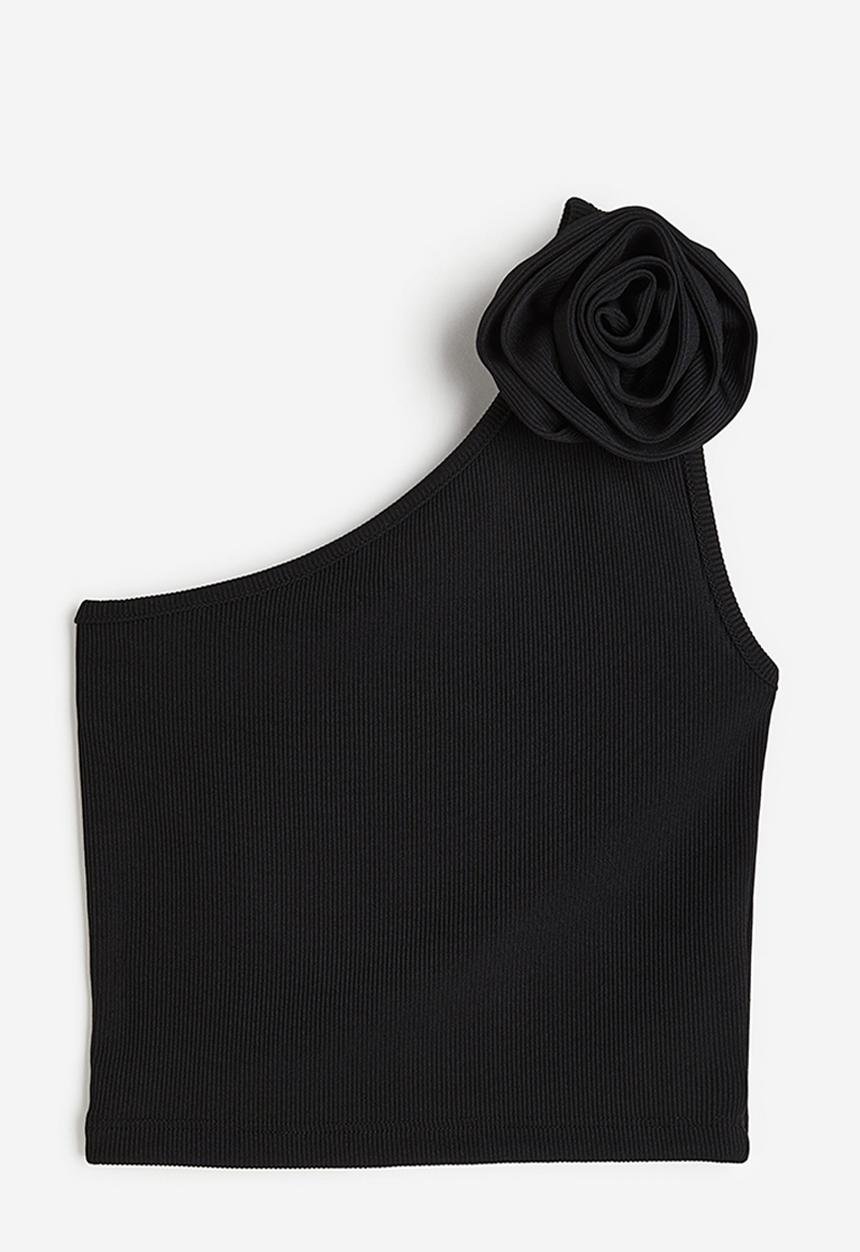 H&M - Appliquéd one-shoulder top - black