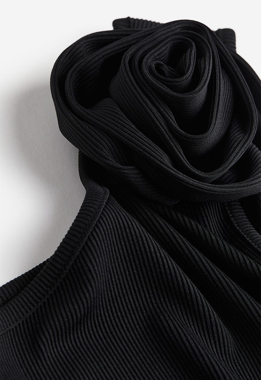 H&M - Appliquéd one-shoulder top - black