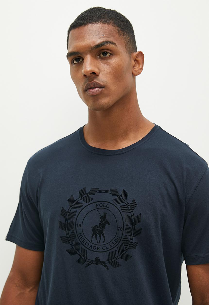 POLO - Harry short sleeve crest flock tee - navy