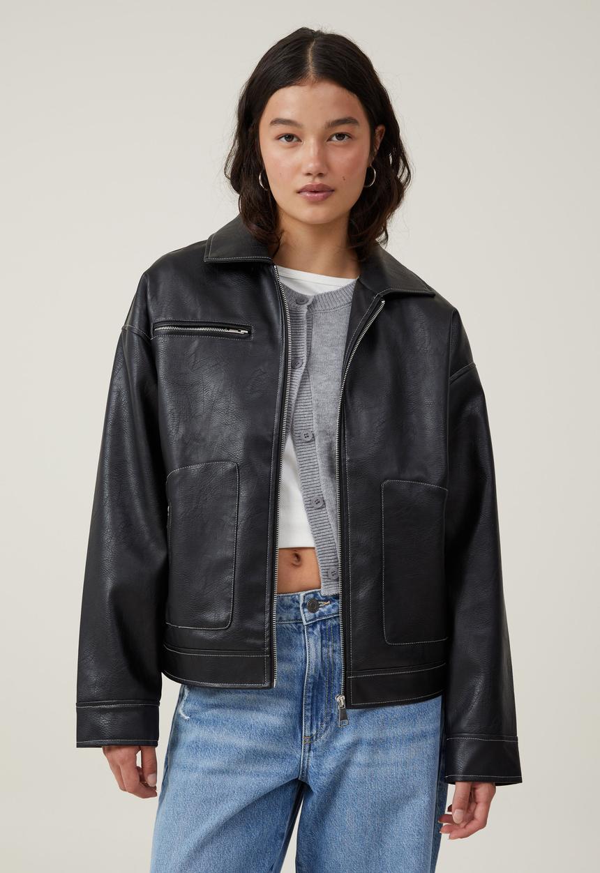 Leo Faux Leather Jacket - Black