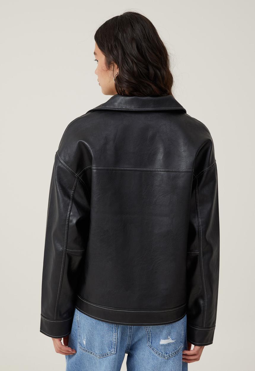 Leo Faux Leather Jacket - Black